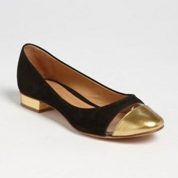 SCHUTZ Gold Cap Toe Suede Leather Heel Ballet Flat - Picture 2 of 7